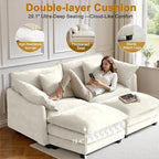 Expandable L-Shaped Sectional Sofa with Ottoman for Apartments, 77" Cloud Chenille Sofa, Create a U-Shape Layout with Optional 2nd Ottoman, Solid Wood Frame, Easy Assembly
