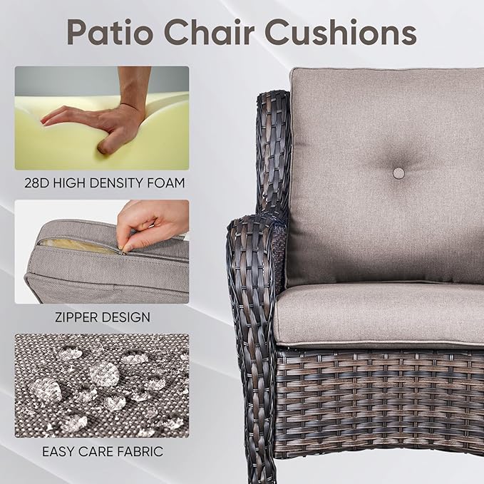 9-Piece Outdoor Patio Cushion Set - Fade & Water Resistant with Removable Olefin Cover, 22x24x4 Inch Memory Foam Cushions for Wicker Sectional Sofa – Grey/Buckle