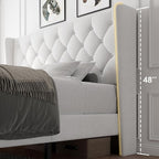 iPormis Full Size Velvet Platform Bed Frame with Button Tufted Headboard, Upholstered Bed Frame with Solid Wooden Slats, 8" Underbed Space, No Box Spring Needed, Noise Free, Easy Assembly, White