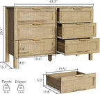 6 Drawer Dressers for Bedroom, Rattan Dresser with Drawers, Modern Wood Dresser with Metal Handles, Chest of Drawers for Bedroom, Living Room, Entryway (6 Drawer)