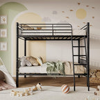 Metal Bunk Bed Twin Over Twin，Loft Bed with Removable Ladder and Full-Length Guardrail，Twin Bunk Beds Frame Heavy Duty Metal Slat Support for Adults, Kids and Young Teens (Black)