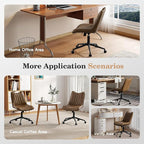 Armless Desk Chair, Armless Office Chair with Wheels, Small Desk Chair No Arms for Home Office, Swivel Vantiy Chair with Backs for Bedroom, Rolling Task Chair for Small Space, Brown