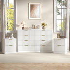 3-Piece Modern Bedroom Furniture Set, Wide 8-Drawer Dresser & 2-Drawer Nightstands Set of 2, Natural Wood Dresser and Nightstand Sets for Bedroom, Hallway, White