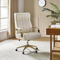 HULALA HOME Modern Executive Office Chair, Faux Leather Tufted Ergonomic Desk Chair with Gold Plated Base & Armrests, 360° Swivel Adjustable Height Tilt Home Office Chair for Work/Study