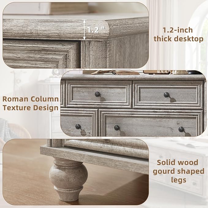 Farmhouse Dressers & Night Stand Set of 4, Wood 54" Wide 7 Drawer Dresser & 35" Tall Chest of Drawers, 18" Roman Column Nightstand Set of 2, Bedroom Furniture Dresser Sets for Home Living Room Hallway