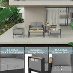 Corinth 5-Piece Aluminum Patio Conversation Set - Outdoor, Porch, Balcony, Yard, Gardern, All Weather Furniture Set with Loveseat Sofa, Grey