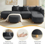 VANOMi 109.84" Modular Sectional Sofa with 3 Pillows, Convertible 5-Seater Comfy Boucle Cloud Couch with Ottoman, Modern Sectional Sofas for Living Room, Office, Apartment (Dark Gray)