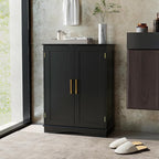 Tangkula Bathroom Floor Storage Cabinet, 31.5" H Freestanding Pantry Cabinet with 2 Doors and Adjustable Shelves, Kitchen Cupboard for Living Room, Dining Room, Bathroom (Black, 31.5" H)