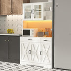 71" Kitchen Pantry Cabinet: Hutch Cabinets with Glass Doors, Pantry Cabinets with Drawers, Adjustable Shelves, LED Light & Power Outlets for Kitchen, Living Room, Dining Room