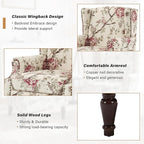 Floral Wingback Accent Chairs Set of 2, High Back Upholstered Armchair, Comfy Fabric Wingback Arms Chairs with Solid Wood Legs, Single Sofa Reading Chair for Bedroom Living Room, Beige