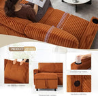 84" Corduroy Pull Out Sofa Bed w/Adjustable Backrests, Sectional L-Shape Sleeper Sofa w/Storage Chaise, Convertible Couch Bed w/USB Charging Port & Cup Holders for Living Room, House, Orange