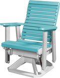 DutchCrafters Modern Horizontal Slat High Back Poly Glider Chair Outdoor Patio Furniture (White & Aruba Blue)