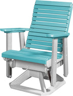 DutchCrafters Modern Horizontal Slat High Back Poly Glider Chair Outdoor Patio Furniture (White & Aruba Blue)