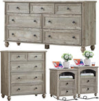 Farmhouse Dressers & Night Stand Set of 4, Wood 54" Wide Dresser & 35" Tall Chest of Drawers, 18" with Charging Station Nightstand Set of 2, Bedroom Furniture Dresser Set for Home Living Room Hallway