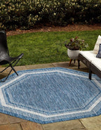 Unique Loom Outdoor Border Collection Area Rug - Soft Border (7' 10" Octagon, Blue/ Ivory)