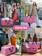 WORKPRO 4 Pack Extra Large Moving Bags with Zippers & Carrying Handles Backpack Straps, Heavy-Duty Storage Tote for Space Saving Moving Storage (Pink)