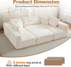 Cloud Modular Sectional Sleeper Sofa,U-Shape Modern Boneless Sectional Couch with Deep Seat,Upholstered Couches for Living Room Bedroom,No Assembly Required,Beige