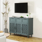Sideboard Buffet Cabinet with Storage - Accent Storage Cabinet with Carved Pattern, Modern 3 Door 3 Drawer Cabinet, Farmhouse Wood Credenza for Living Room, Dining Room (Green)