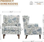 Floral Wingback Accent Chair Set of 2, High Back Upholstered Armchair, Comfy Fabric Wingback Arms Chairs with Retro Solid Wood Legs, Single Sofa Reading Chair for Bedroom Living Room, Plants Blue