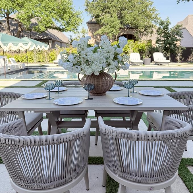 PURPLE LEAF Outdoor Dining Set for 8 All-Weather 9 Piece Patio Aluminium Dining Large Square Table and Rope Weave Chairs Included Cushions for Backyard Deck Indoor Patio Furniture Set Champagne