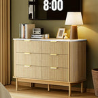 Fluted 6 Drawer Dresser for Bedroom, 47" Wide Chest of Drawers with Faux Marble Top & Curved Profile Design, Modern Dresser TV Stand, Wood Drawer Storage Organizer for Living Room, Natural