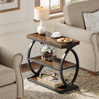 Tribesigns End Table Set of 2, Narrow 3-Tier End Table for Living Room, Industrial Wooden Side Table with Metal Frame, Small Bedside Nightstand for Bedroom, Small Spaces, Rustic Brown