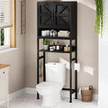 Over The Toilet Storage Cabinet - Bathroom Shelves Above Toilet Freestanding Organizer Shelf with Doors Narrow Floor Stand Rack Farmhouse Wood 71" Tall, Black