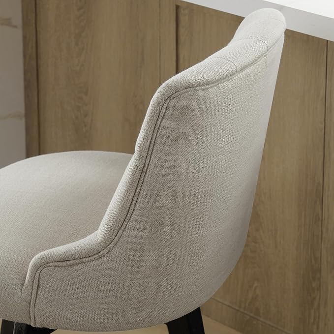 Watson & Whitely Counter Height Bar Stools Set of 3, Performance Fabric Upholstered Modern Swivel Barstool with Back, Solid Wood Legs, 26" H Seat, Linen