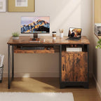 Bestier Office Desk with Keyboard Tray, 47 inch Industrial Computer Desk with Storage, Reversible Executive Desk with File Cabinet for Home Office Bedroom, Rustic Brown