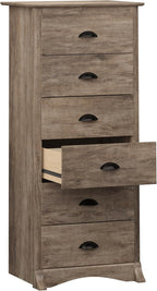 Prepac Salt Spring Rustic 6-Drawer Tall Dresser for Bedroom, Farmhouse Dresser Chest of Drawers 19" D x 23.25" W x 52.75" H, Drifted Gray, DDC-2354