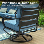 PHI VILLA 4 Piece Patio Furniture Sets for 5 Person with 1 x 3-Seat Deep Seating Bench, 2 x Cushioned Swivel Sofa Chairs & 1 x Coffee Table, Outdoor Metal Conversation Set for Lawn Garden, Navy Blue