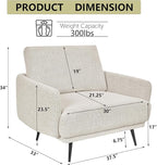 Oversized Accent Chair for Living Room Chairs Reading Arm Chair Comfy Modern Single Sofa Side Chairs with Metal Legs & Soft Cushion for Bedroom, Waiting Room (Chenille Beige Grey, Set of 1)