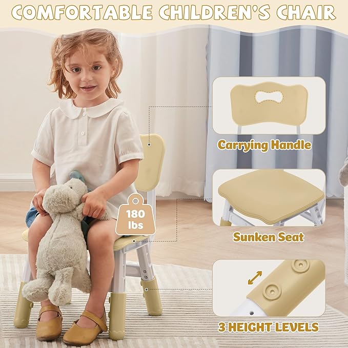 Adjustable Kids Table Chairs Set – Graffiti Desktop, Multi-Activity Height-Adjustable Toddler Study Desk for Ages 3-8 – Ideal for Home, Classroom, Daycare (W-Brown, 4 Chairs-31.5" L x 23.6" W)