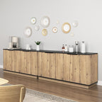 LKTART 55" Sideboard Buffet Cabinet with Storage, Wooden Fluted Storage Cabinet Sideboard with Adjustable Shelves Metal Rounded Corner for Kitchen Living Room (Natural)