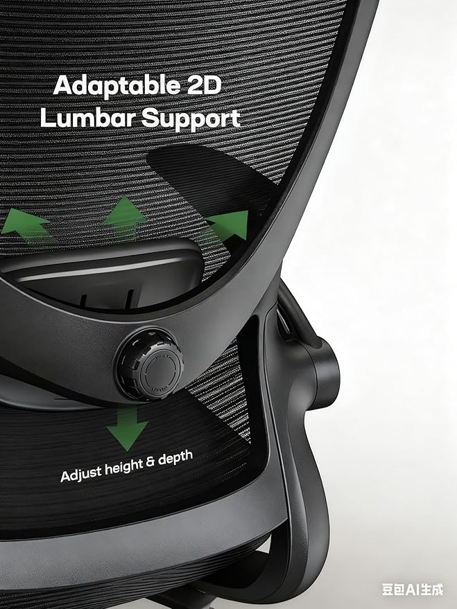 Marsail Ergonomic Office Chair with Adjustable Lumbar Support, 3-Way PU Armrests & Breathable Mesh for Home Office and Gaming