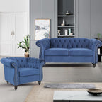 2 Piece Living Room Furniture Set, Velvet Loveseat and Chair Set, Mid Century Modern Upholstered Sofa Couch with Cushions, Comfy Tufted Chesterfield Couches for Living Room, Bedroom, Office