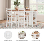 Signature Design by Ashley Gesthaven Farmhouse Counter Height Dining Table with 3 Shelves and Trestle Base, Light Brown & White