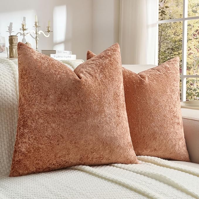 FUTEI Rust Flannel Throw Pillow Covers 18x18 Inch Set of 2,Soft Dimensional Textured Cushion Cases,Modern Home Decor for Couch Living Room