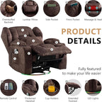 Power Swivel Rocker Recliner Chairs, Electric Wall Hugger Reclining Sofa with Massage & Heat, Comfy Theater Seating Single Sofa with LED Light/USB/Type-C Ports (Velvet Brown, Single Chair)