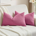 FUTEI Hot Pink Chenille Decorative Throw Pillow Covers 12x20 Inch Set of 2,Soft Cozy Striped Geometric Patterns Lumbar Pillow Cases,Modern Home Decor for Couch Bed Living Room