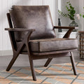 INZOY Mid-Century Modern Accent Chair with Wood Frame, PU Leather Living Room Chair and Soft Thick Padded Armchair for Living Room Bedroom Reception with Removable Upholstered Cushions, Dark Grey