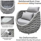 Fully Assembled Patio Furniture Set: 5 Pieces Woven Rope Outdoor Conversation Set Cushioned - Modern Metal Deck Loveseat Chair Table Set - Porch Seating for Yard Garden Pool Hotel Resort, Grey