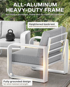 Aluminum Outdoor Patio Furniture Set 4 Piece, Oversized Patio Conversation Sets Widened Armrest & Ultra-Thick Cushions, Deep Seating Modern Sectional Furniture for Backyard, Deck, White