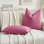 FUTEI Hot Pink Chenille Decorative Throw Pillow Covers 22x22 Inch Set of 2,Soft Cozy Striped Geometric Patterns Cushion Cases,Modern Home Decor for Couch Bed Living Room