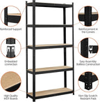 Yaheetech Standing Shelf Units, 5 Tier Storage Shelf, Heavy Duty Shelving, Adjustable Garage Shelves, Utility Rack Shelf Unit, Basement Warehouse Shed, 35.5″W× 12″D × 71″H - Black