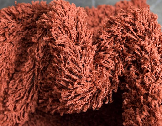 Unique Loom Solid Shag Collection Area Rug (8' Round, Terracotta)