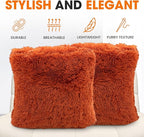 Cheer Collection Throw Pillows for Couch and Bed, Soft Shaggy Throw Pillows with Inserts Included, Cozy Long Hair Faux Fur Pillows - Set of 2-20" x 20" - Rust Orange