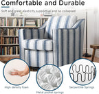 Pia Ricco Set of 2 Oversized Modern Striped Fabric Swivel Accent Chairs with Removable Covers, Living Room Reception Set,Navy