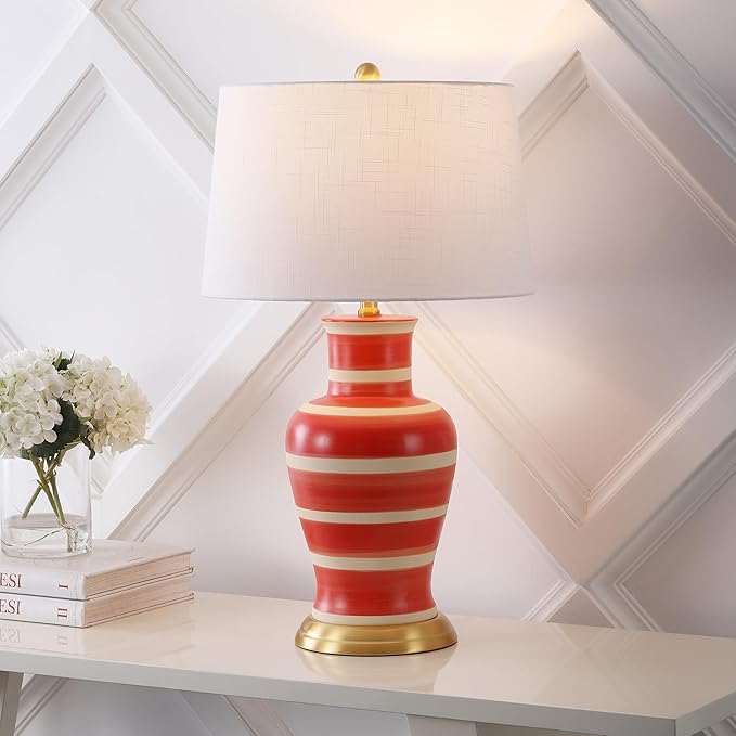 JONATHAN Y JYL4026K Julian 29" Traditional Classic Ceramic Urn LED Table Lamp, Red/Beige for Bedroom, Living Room, Kitchen, Home Office