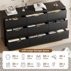 Black Dresser for Bedroom, Modern Dresser with 9 Drawers and Smooth Slides, Wide Chest of Drawers with Golden Handles for Bedroom, Living Room, Closet, 15.7" D x 63" W x 31.5" H